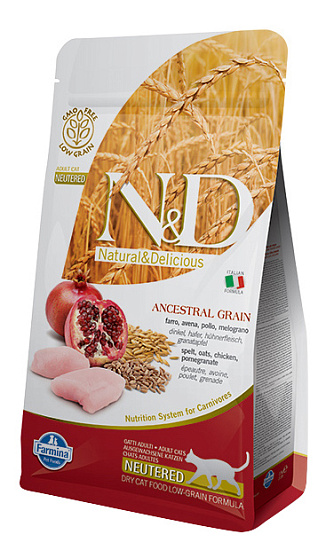 Farmina N&D Low Grain Cat - сухой корм для взрослых кастрированых кошек курица с гранатом